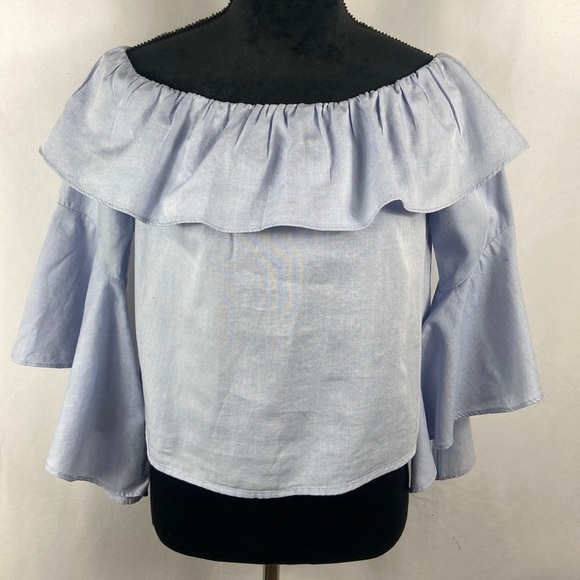 Maven West Tops - Maven West Off the Shoulder Ruffle Top with Huge Bell Sleeves